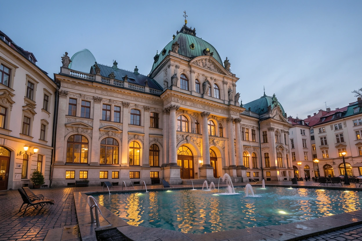 Bains thermaux illuminés à Budapest