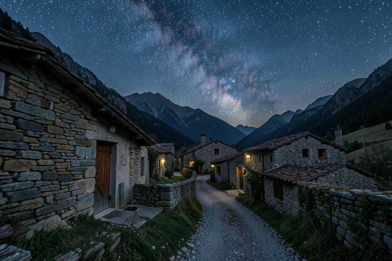 Village des Cévennes sous un ciel étoilé
