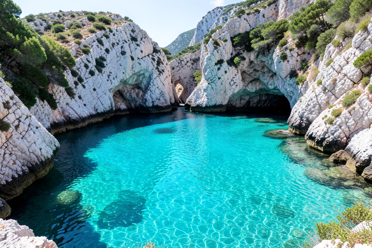 Calanque turquoise et falaises en Corse
