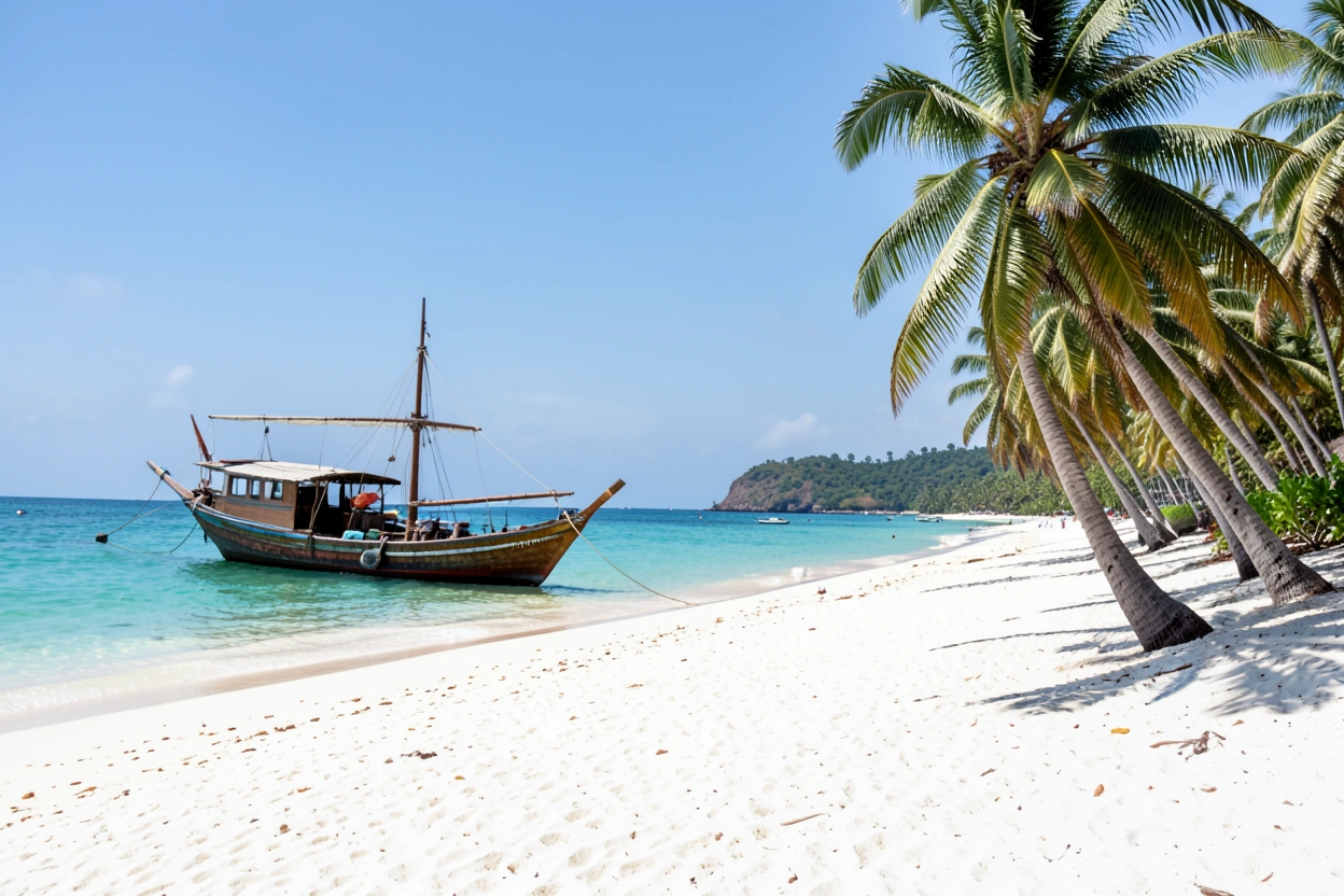 Plage de sable blanc et boutre traditionnel à Zanzibar