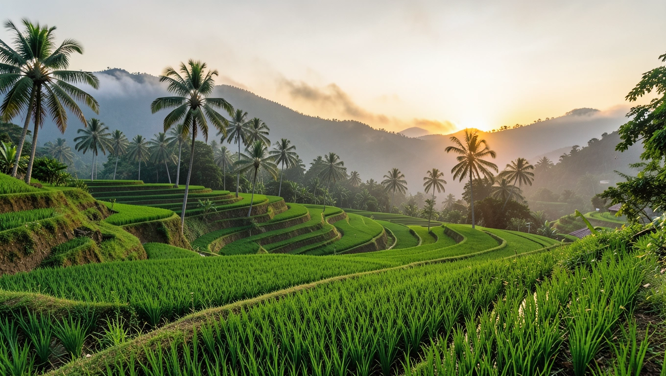Rizières en terrasses à Bali au lever du soleil